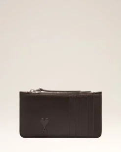 Ami Paris Ami de Coeur Zipped Card Holder DARK COFFEE Shop