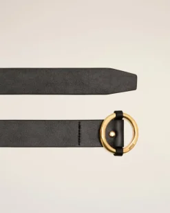 Ami Paris Ami Round Buckle Belt 30 Mm BLACK/VIBRATED BRASS Fashion