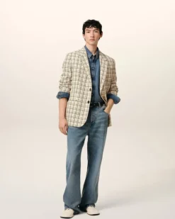 Ami Paris Beige Checked Wool Semi-Lined Jacket WHITE CREAM/BLACK Flash Sale