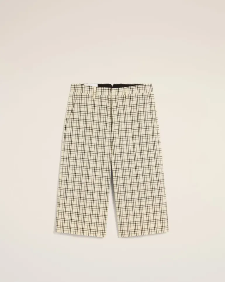 Ami Paris Beige Checked Wool Wide Bermuda WHITE CREAM/BLACK Discount