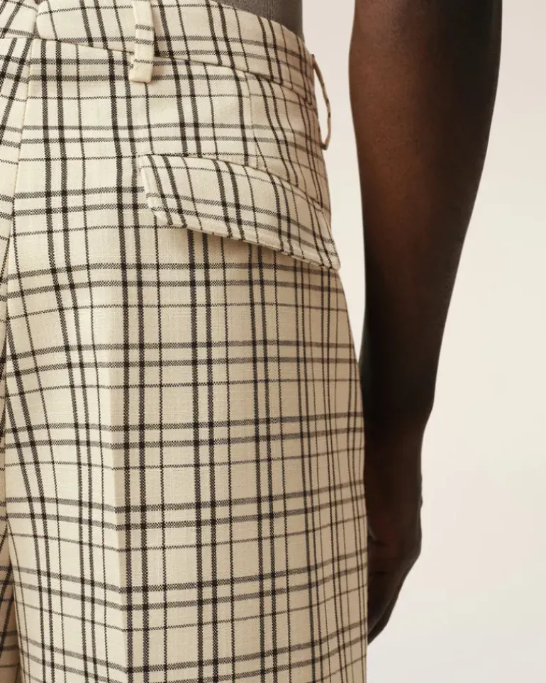 Ami Paris Beige Checked Wool Wide Bermuda WHITE CREAM/BLACK Discount