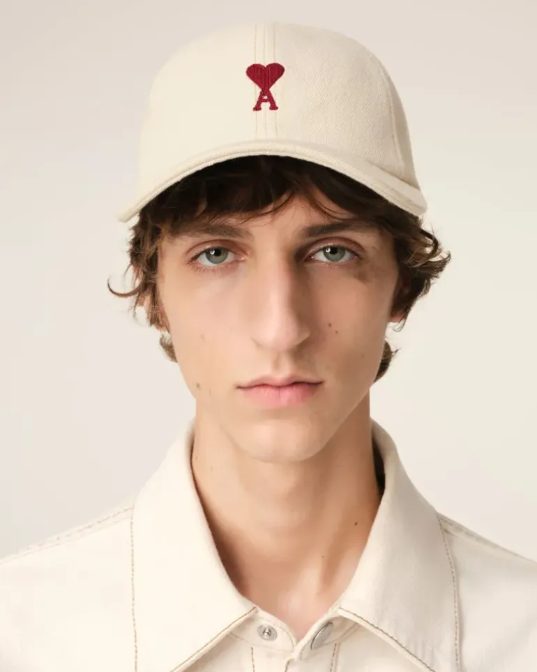 Ami Paris Beige Cotton Ami de Coeur Embroidery Cap WHITE CREAM Sale