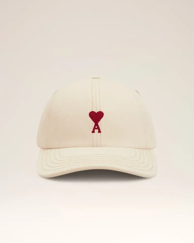 Ami Paris Beige Cotton Ami de Coeur Embroidery Cap WHITE CREAM Sale