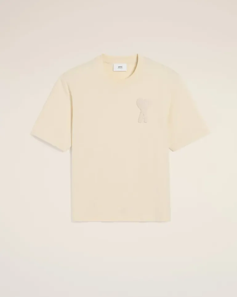 Ami Paris Beige Cotton Ami de Coeur Patch T-Shirt WHITE CREAM Flash Sale