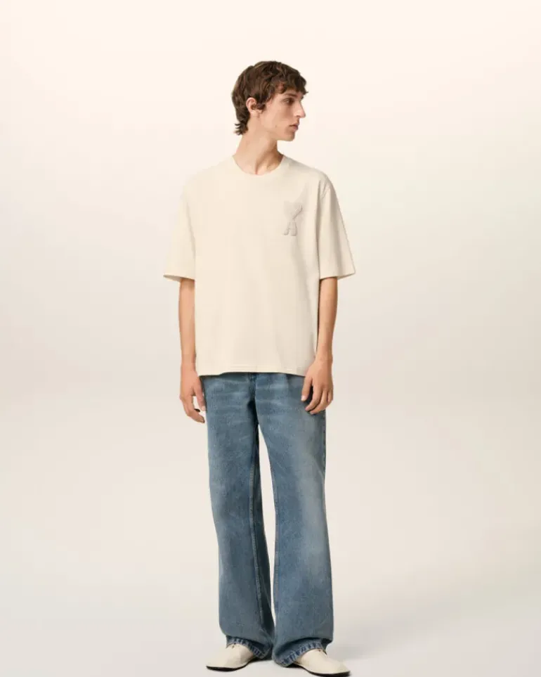Ami Paris Beige Cotton Ami de Coeur Patch T-Shirt WHITE CREAM Flash Sale