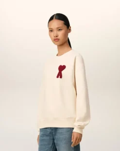 Ami Paris Beige Cotton Ami de Coeur Patch Sweatshirt WHITE CREAM Cheap