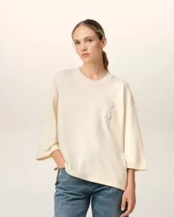 Ami Paris Beige Cotton Ami de Coeur Patch T-Shirt WHITE CREAM Shop