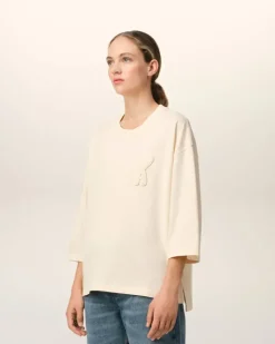 Ami Paris Beige Cotton Ami de Coeur Patch T-Shirt WHITE CREAM Shop