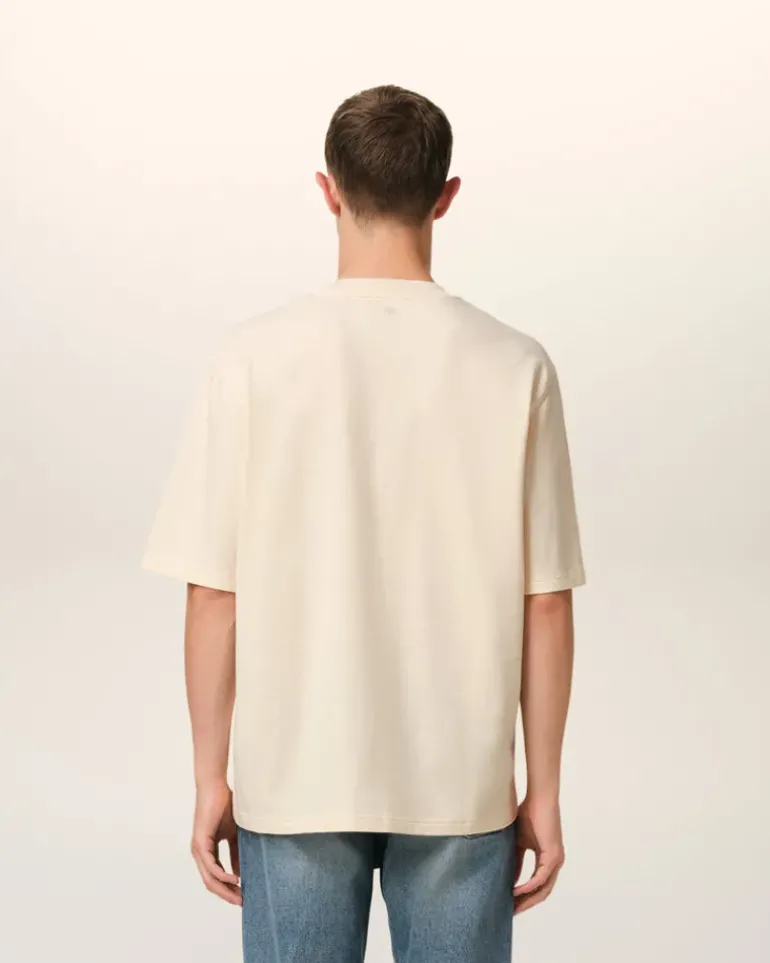 Ami Paris Beige Cotton Ami de Coeur Patch T-Shirt WHITE CREAM Fashion