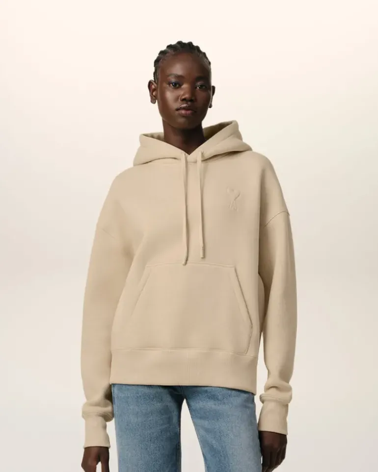 Ami Paris Beige Cotton Ami de Coeur Hoodie GINGER Best