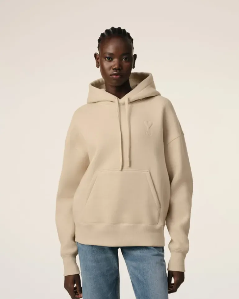 Ami Paris Beige Cotton Ami de Coeur Hoodie GINGER Best