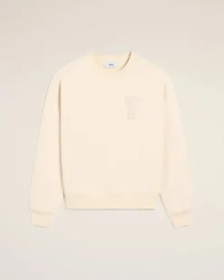 Ami Paris Beige Cotton Ami de Coeur Patch Sweatshirt WHITE CREAM Best