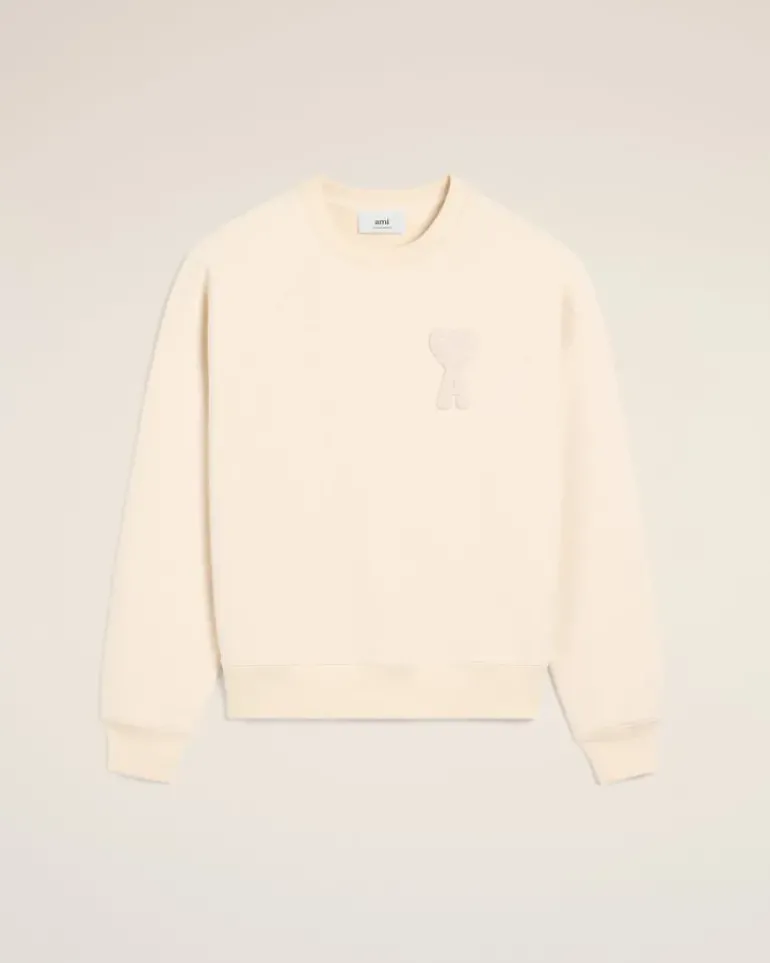 Ami Paris Beige Cotton Ami de Coeur Patch Sweatshirt WHITE CREAM Best