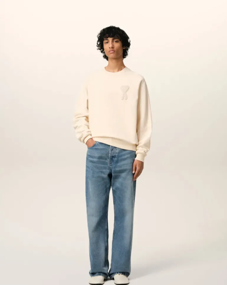Ami Paris Beige Cotton Ami de Coeur Patch Sweatshirt WHITE CREAM Best
