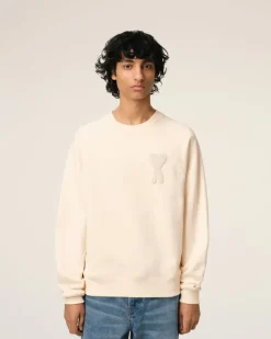 Ami Paris Beige Cotton Ami de Coeur Patch Sweatshirt WHITE CREAM Best