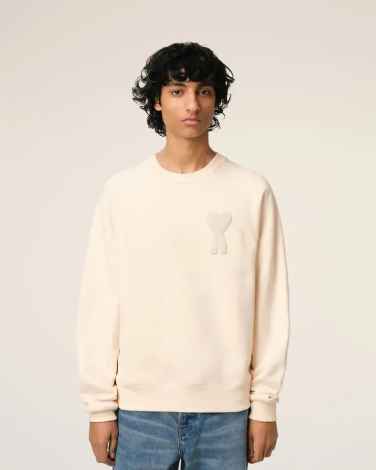 Ami Paris Beige Cotton Ami de Coeur Patch Sweatshirt WHITE CREAM Best