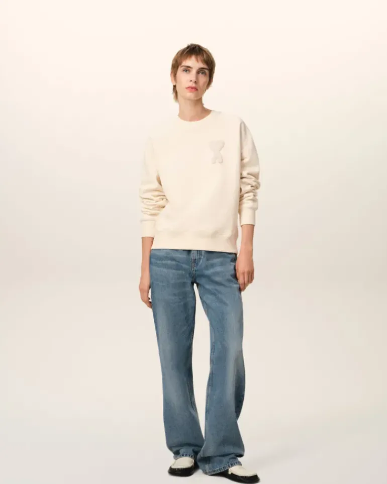 Ami Paris Beige Cotton Ami de Coeur Patch Sweatshirt WHITE CREAM Best