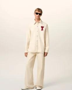 Ami Paris Beige Cotton Ami de Coeur Overshirt WHITE CREAM Best Sale