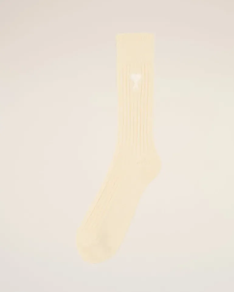 Ami Paris Beige Cotton Ami de Coeur Socks OFF WHITE / OFF WHITE Fashion