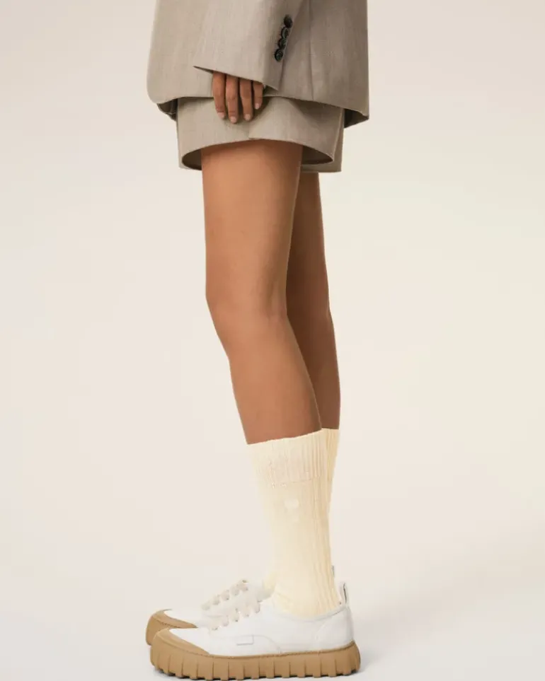 Ami Paris Beige Cotton Ami de Coeur Socks OFF WHITE / OFF WHITE Fashion