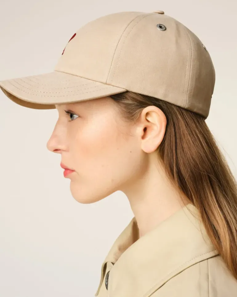 Ami Paris Beige Cotton Ami de Coeur Embroidery Cap GINGER Best Sale