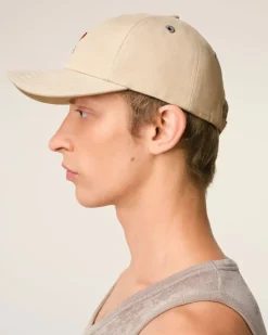 Ami Paris Beige Cotton Ami de Coeur Embroidery Cap GINGER Best Sale