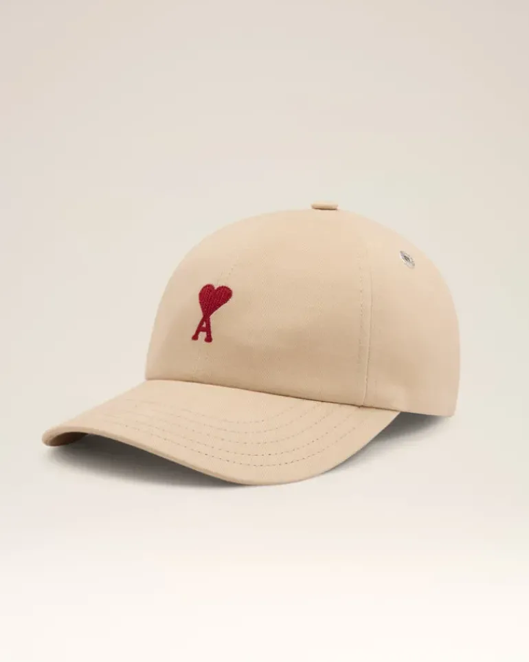 Ami Paris Beige Cotton Ami de Coeur Embroidery Cap GINGER Best Sale