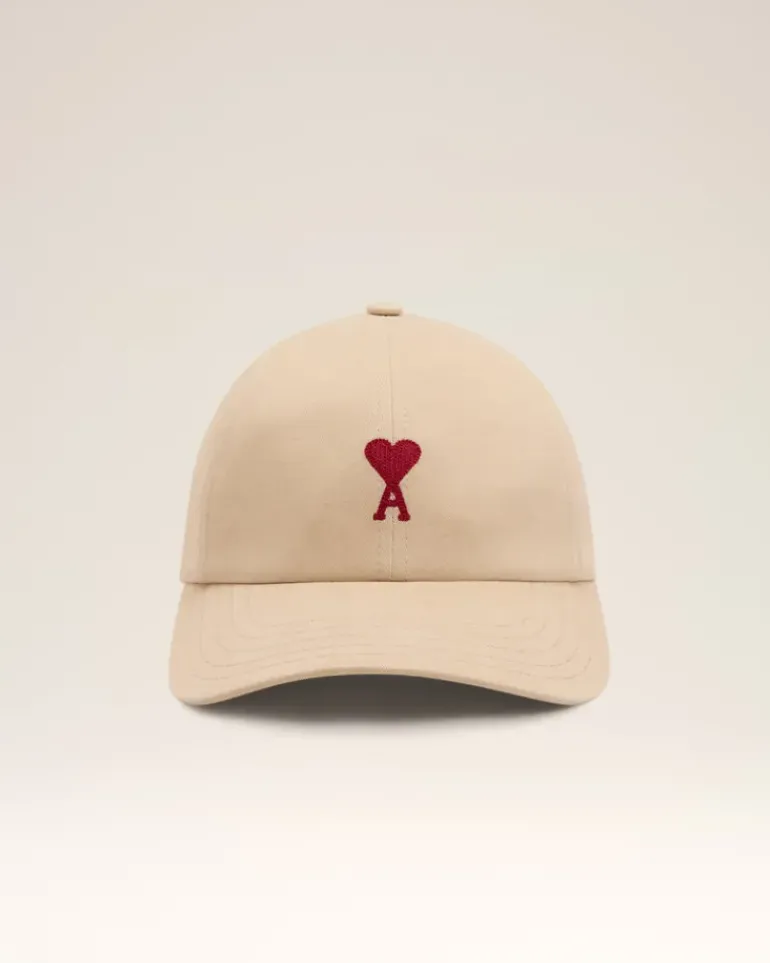 Ami Paris Beige Cotton Ami de Coeur Embroidery Cap GINGER Best Sale