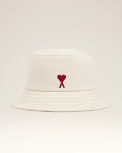 Ami Paris Beige Cotton Ami de Coeur Embroidery Bucket Hat WHITE CREAM Shop