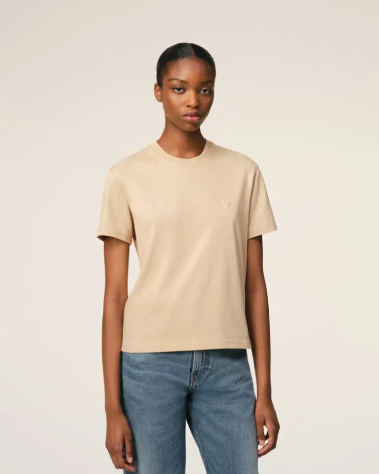 Ami Paris Beige Cotton Ami de Coeur T-Shirt GINGER Cheap
