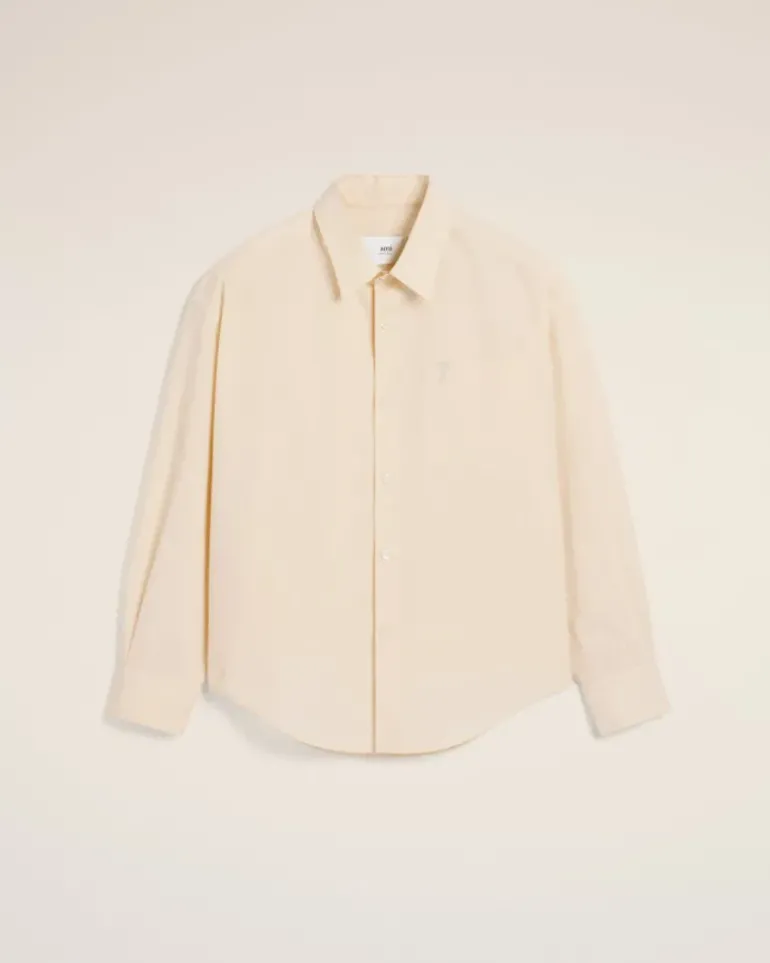 Ami Paris Beige Cotton Ami de Coeur Boxy Shirt WHITE CREAM Sale