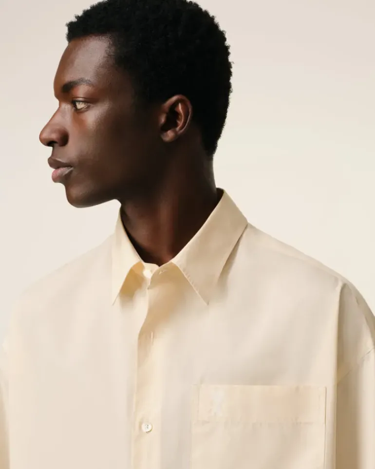 Ami Paris Beige Cotton Ami de Coeur Boxy Shirt WHITE CREAM Sale