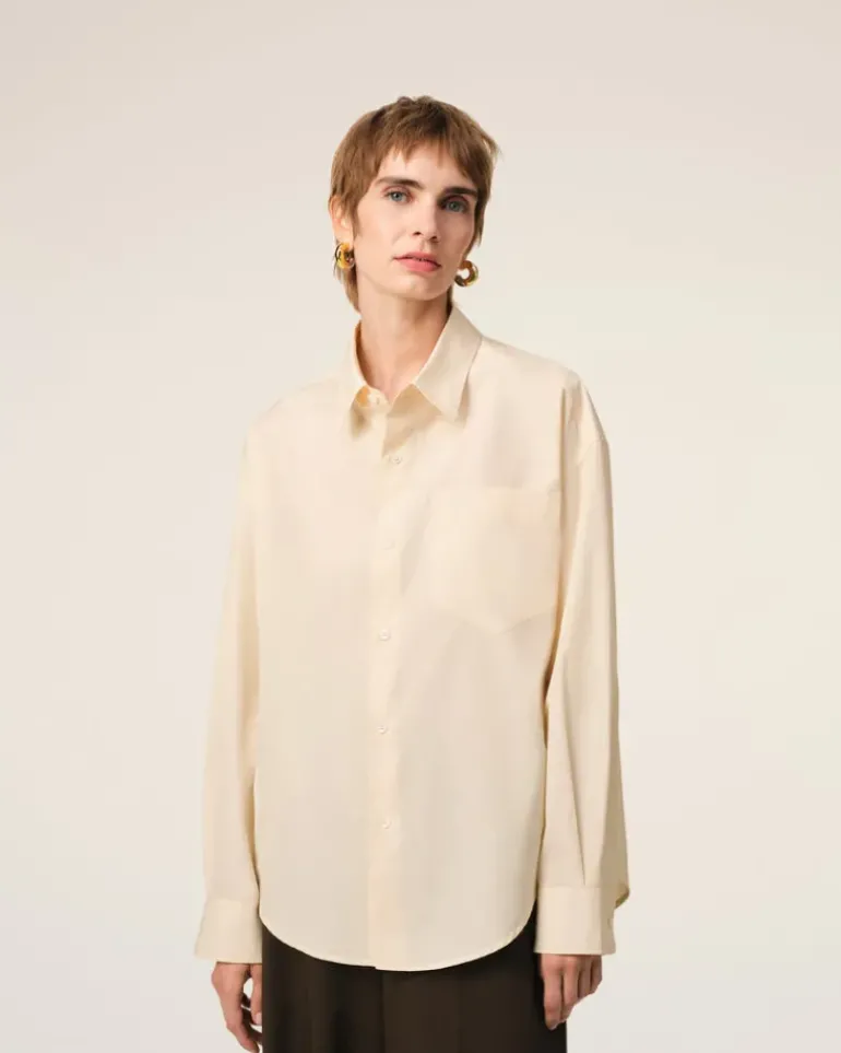 Ami Paris Beige Cotton Ami de Coeur Boxy Shirt WHITE CREAM Sale