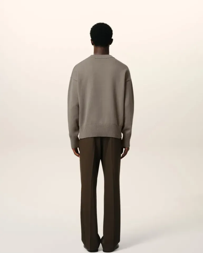 Ami Paris Beige Cotton Ami Embroidered Crewneck Sweater ASH Clearance