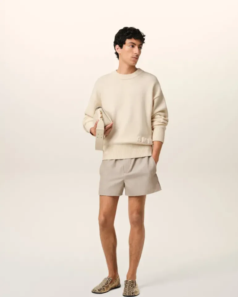 Ami Paris Beige Cotton Ami Embroidered Crewneck Sweater WHITE CREAM Online