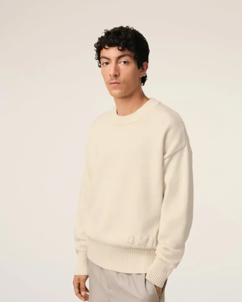 Ami Paris Beige Cotton Ami Embroidered Crewneck Sweater WHITE CREAM Online