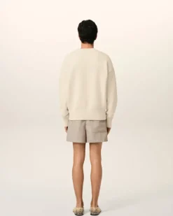 Ami Paris Beige Cotton Ami Embroidered Crewneck Sweater WHITE CREAM Online