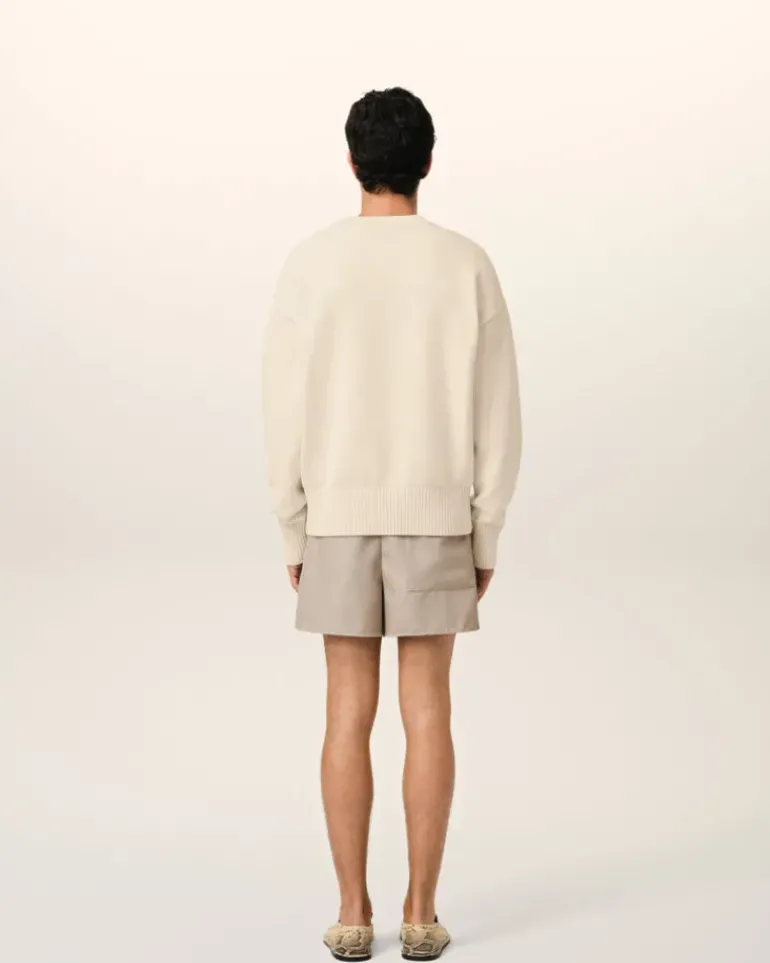 Ami Paris Beige Cotton Ami Embroidered Crewneck Sweater WHITE CREAM Online
