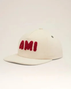 Ami Paris Beige Cotton Patch Trucker Cap WHITE CREAM Clearance
