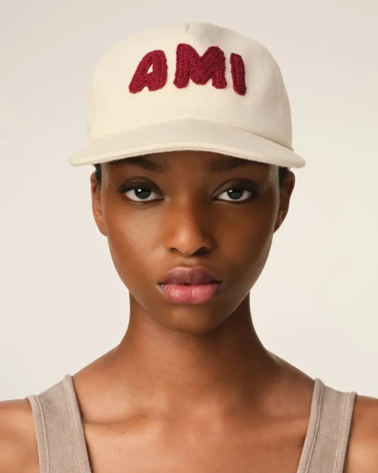 Ami Paris Beige Cotton Patch Trucker Cap WHITE CREAM Clearance