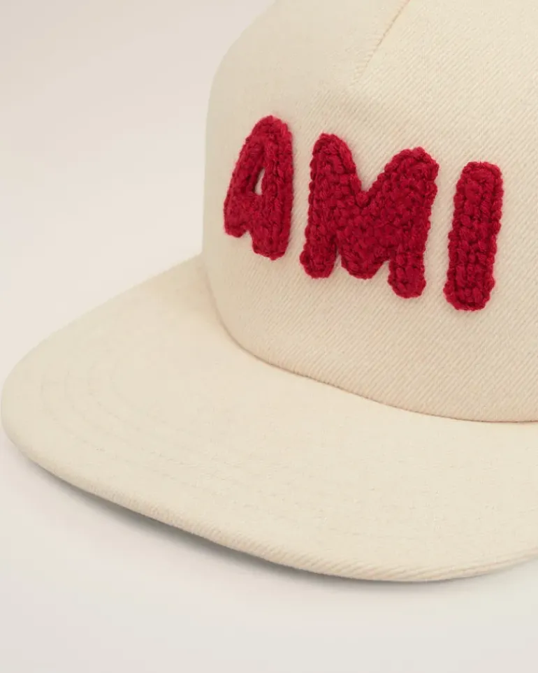 Ami Paris Beige Cotton Patch Trucker Cap WHITE CREAM Clearance