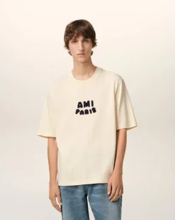 Ami Paris Beige Cotton Patch T-Shirt WHITE CREAM New