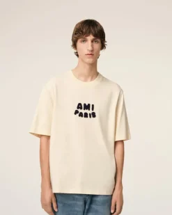 Ami Paris Beige Cotton Patch T-Shirt WHITE CREAM New
