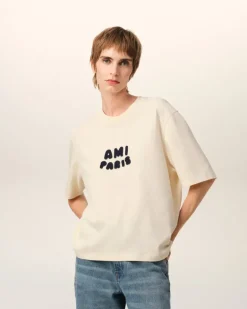 Ami Paris Beige Cotton Patch T-Shirt WHITE CREAM New