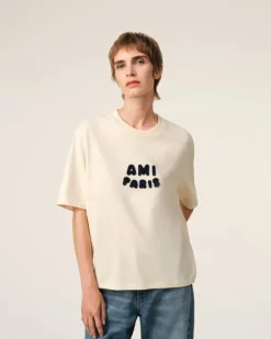 Ami Paris Beige Cotton Patch T-Shirt WHITE CREAM New