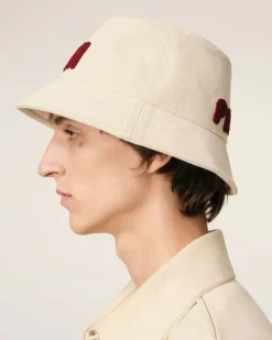 Ami Paris Beige Cotton Patch Bucket Hat WHITE CREAM Outlet