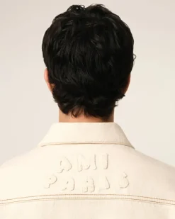 Ami Paris Beige Cotton Trucker Jacket WHITE CREAM New