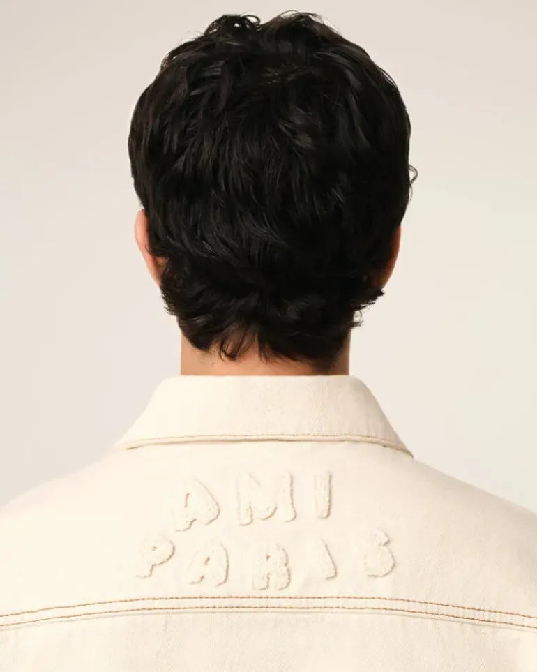 Ami Paris Beige Cotton Trucker Jacket WHITE CREAM New