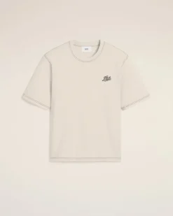 Ami Paris Beige Cotton Ami Signature T-Shirt WHITE CREAM Best Sale
