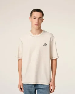 Ami Paris Beige Cotton Ami Signature T-Shirt WHITE CREAM Best Sale